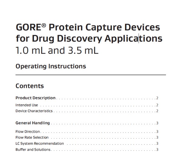 Image of Operating Instructions for GORE? Protein Capture Devices