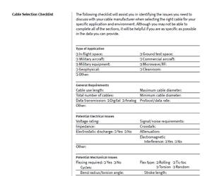 Cable Selection Checklist screenshot