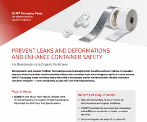 A thumbnail of the GORE? Packaging Vents for Biostimulants and Organic Fertilizers data sheet. 